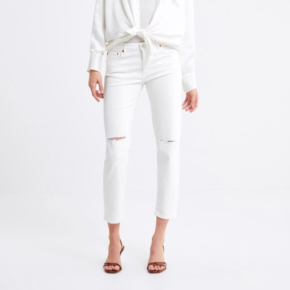 Zara Boyfriend Premium Slim Jeans White Denim